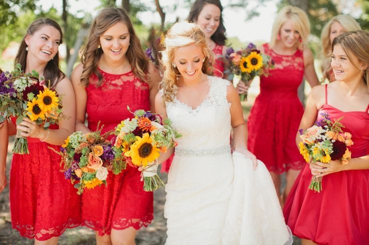 Sunflower Bridal Bouquet. What Color Bridesmaid Dress?